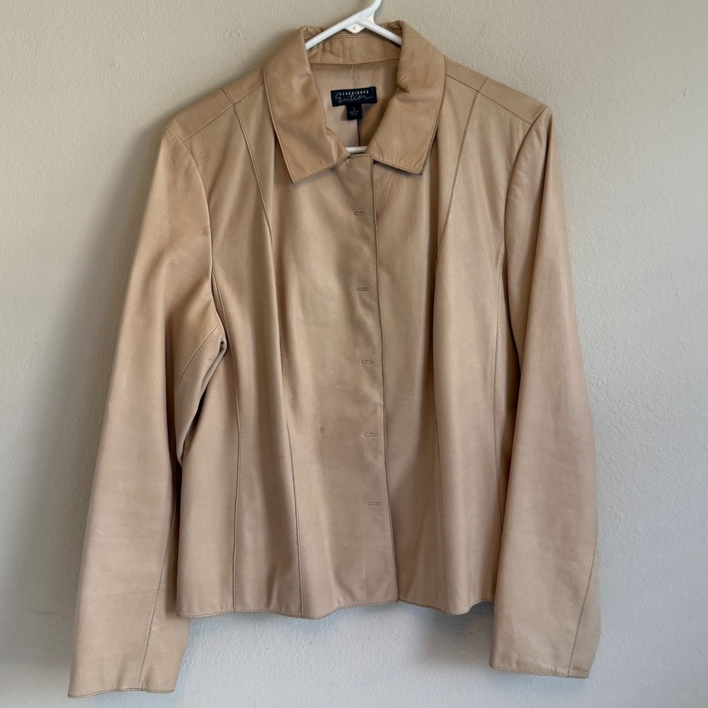 Vintage Leather Jacket L Beige Camel 90s Minimalist Neutral Y2K Capsule Neutral